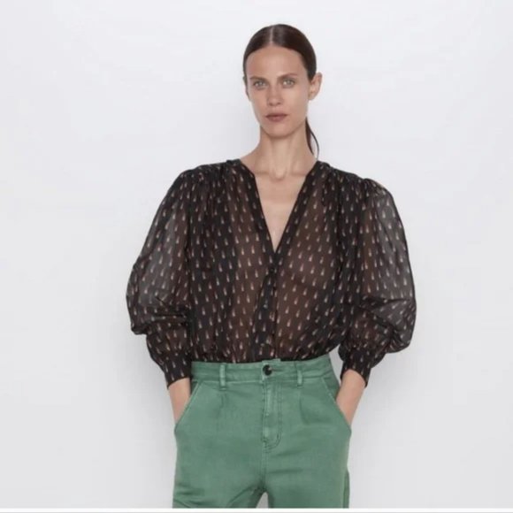 Zara Black Lipstick Print Bodysuit - Picture 1 of 5